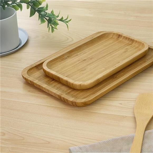 Bamboo Serving Tray Rectangular Natural Minimalist Coffee Tea Food Kitchen Decor - Picture 2 of 8
